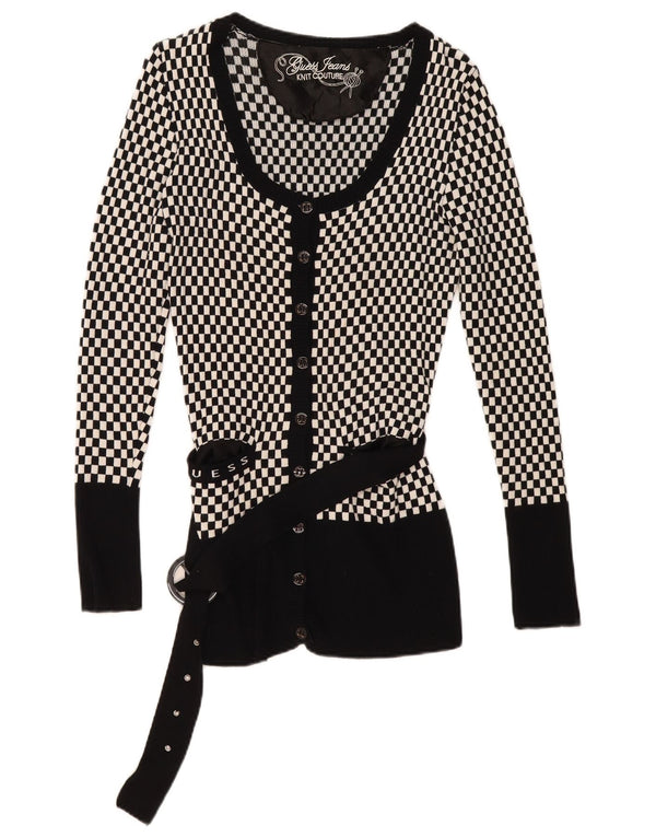 Guess Damen-Cardigan-Pullover UK 14 Große schwarze geometrische Viskose