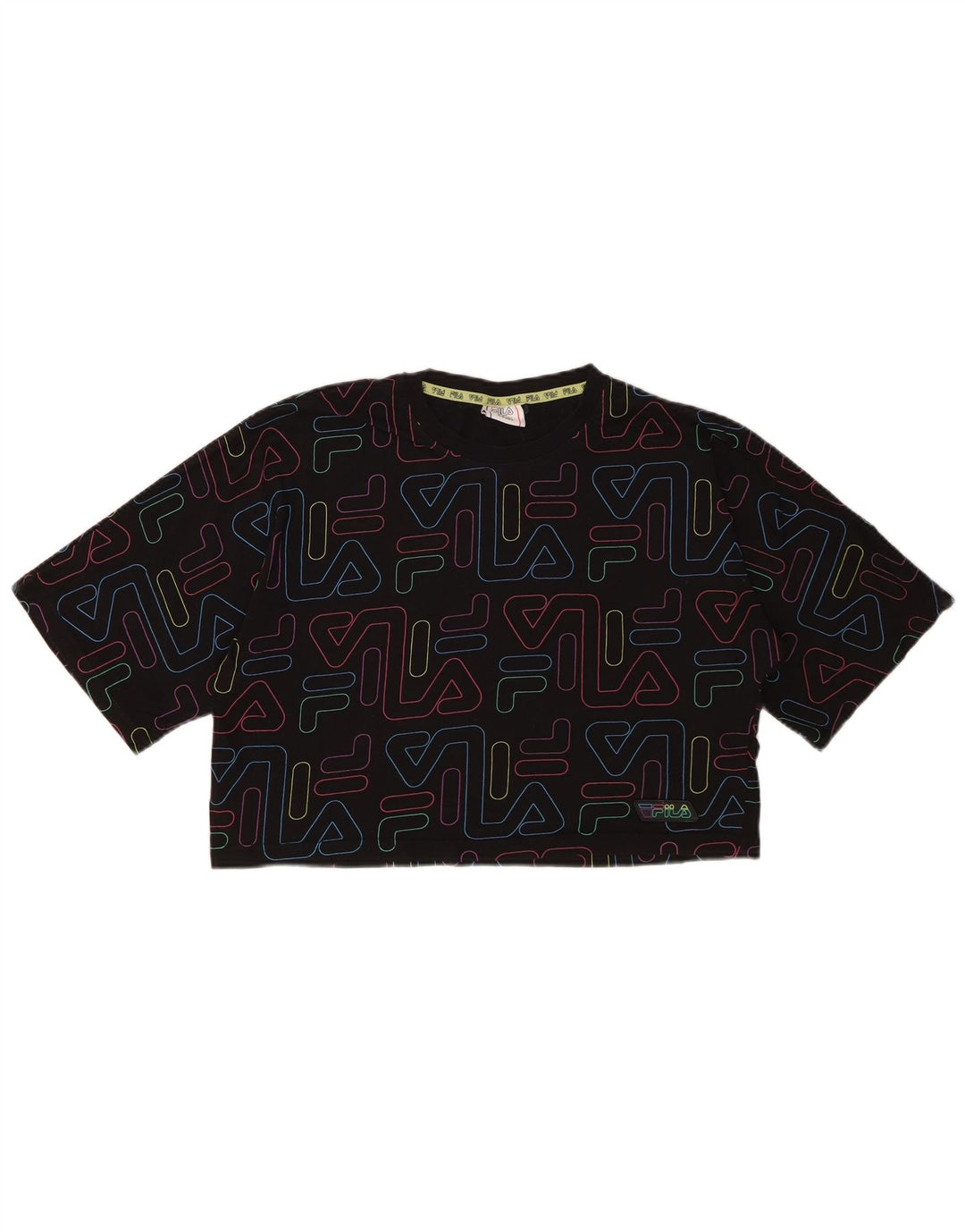 FILA Crop Graphic T-Shirt für Mädchen, 15–16 Jahre, schwarze Baumwolle