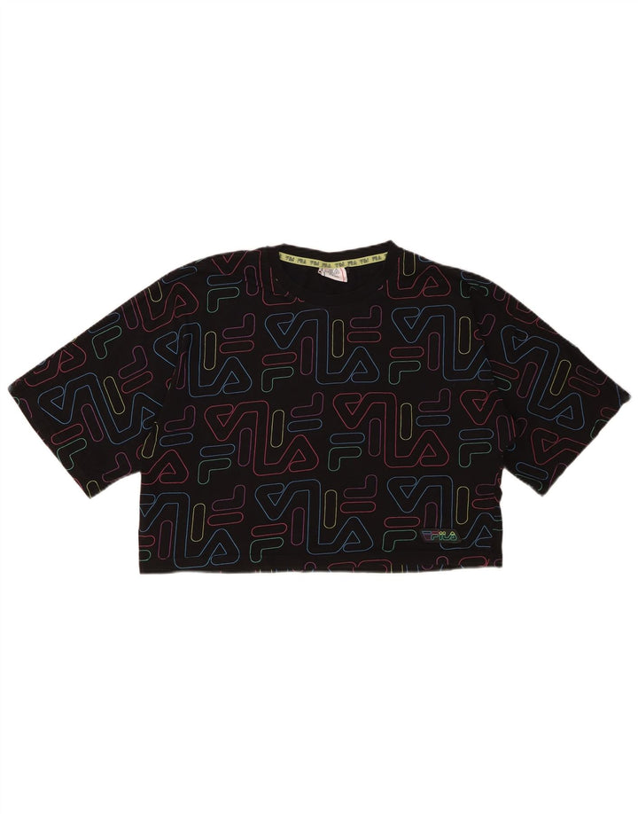 FILA Crop Graphic T-Shirt für Mädchen, 15–16 Jahre, schwarze Baumwolle