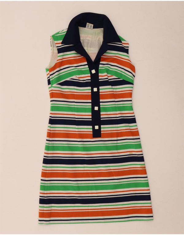 Trevira Damen ärmelloses Polokleid UK 12 Medium Mehrfarbig gestreift