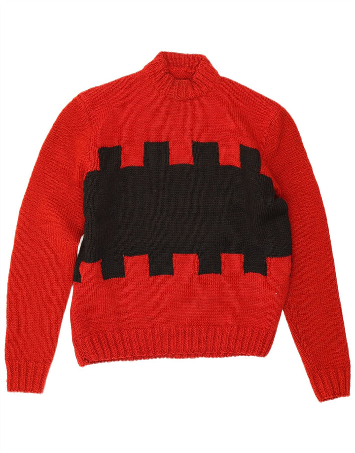 Vintage Herren Rollkragenpullover Pullover Groß Rot Geometrisch
