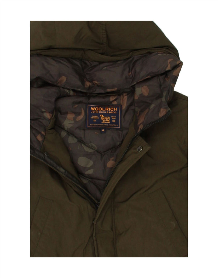 WOOLRICH Boys Hooded Padded Jacket 11-12 Years Khaki Polyester Vintage Woolrich and Second-Hand Woolrich from Messina Hembry 