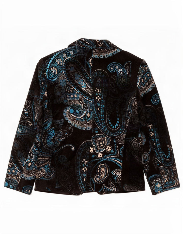 Vintage Damen 2-Knopf-Blazerjacke IT 48 XL Marineblaue Paisley-Baumwolle