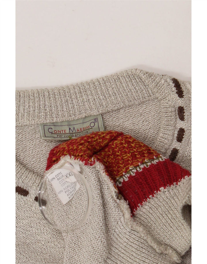 Conte Massimo Herren-Pullover mit Rundhalsausschnitt, 2XL, graue geometrische Baumwolle