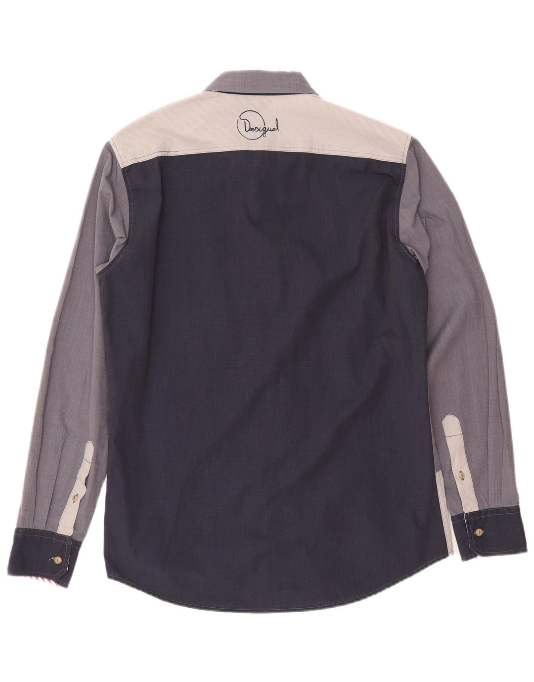 DESIGUAL Herren-Grafikhemd aus mittelblauer, marineblauer Colourblock-Baumwolle