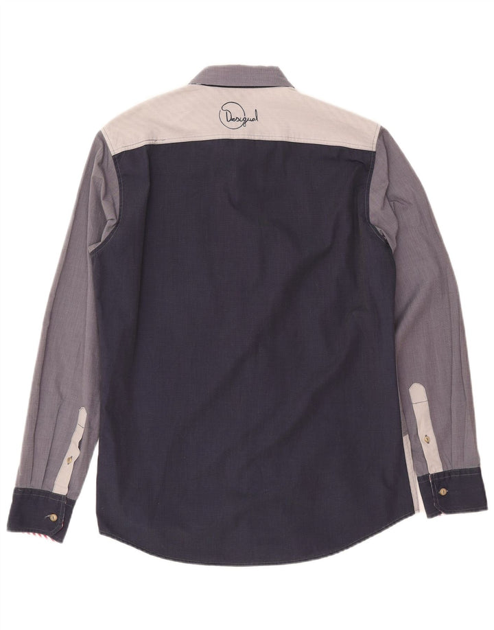 DESIGUAL Herren-Grafikhemd aus mittelblauer, marineblauer Colourblock-Baumwolle