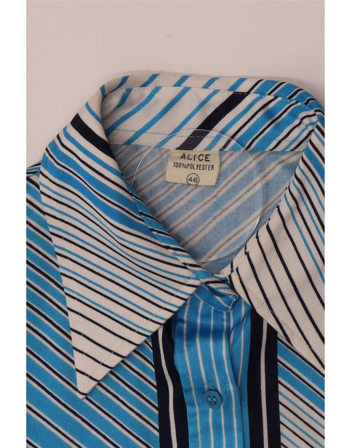 Vintage Damen-Shirt IT 46, groß, blau gestreift, Polyester