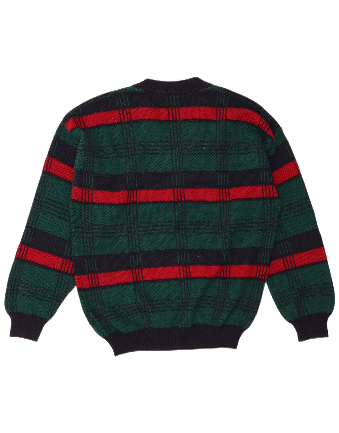VINTAGE Herren-Pullover mit V-Ausschnitt, große grün gestreifte Wolle