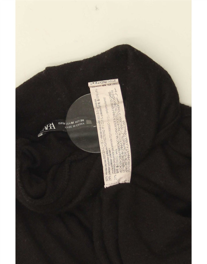 Zara Damen Top Langarm UK 14 Medium Schwarz Viskose