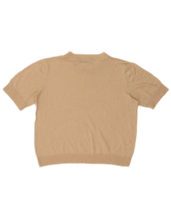 Zara Womens Crop Short Sleeve Crew Neck Jumper Sweater UK 10 Small Beige