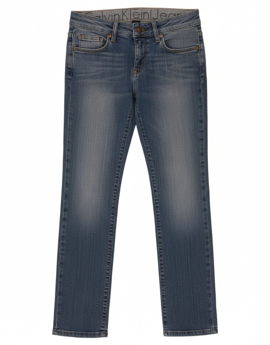 Calvin Klein Damen Straight Jeans W26 L30 Blaue Baumwolle