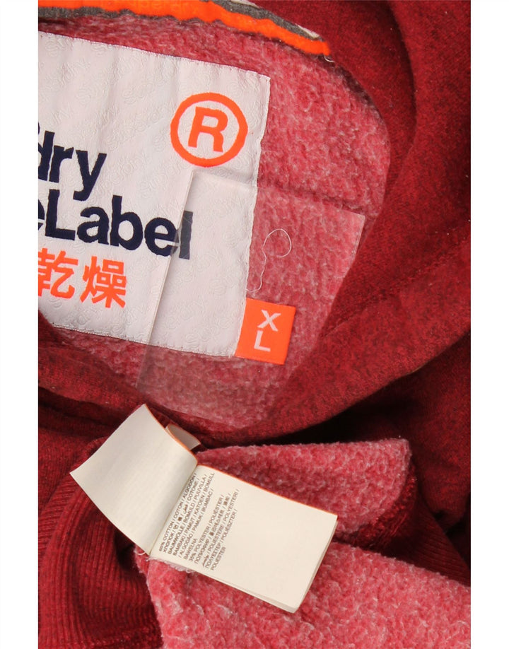 SUPERDRY Herren-Kapuzenpullover XL aus bordeauxrot melierter Baumwolle