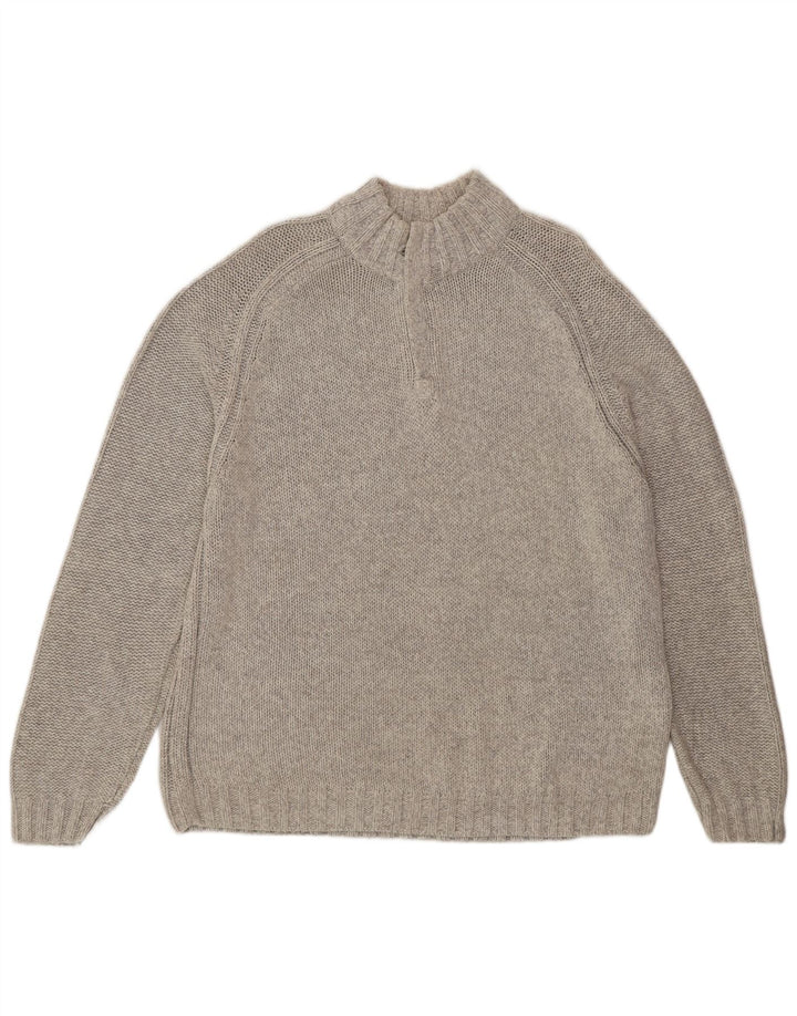 Marks & Spencer Herren-Pullover mit Reißverschluss am Hals, groß, aus grauer Baumwolle
