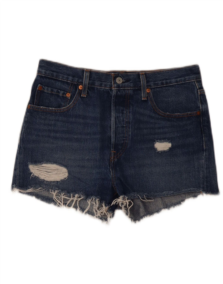 Levi's Damen 501 Distressed Denim Shorts W27 Small Marineblaue Baumwolle