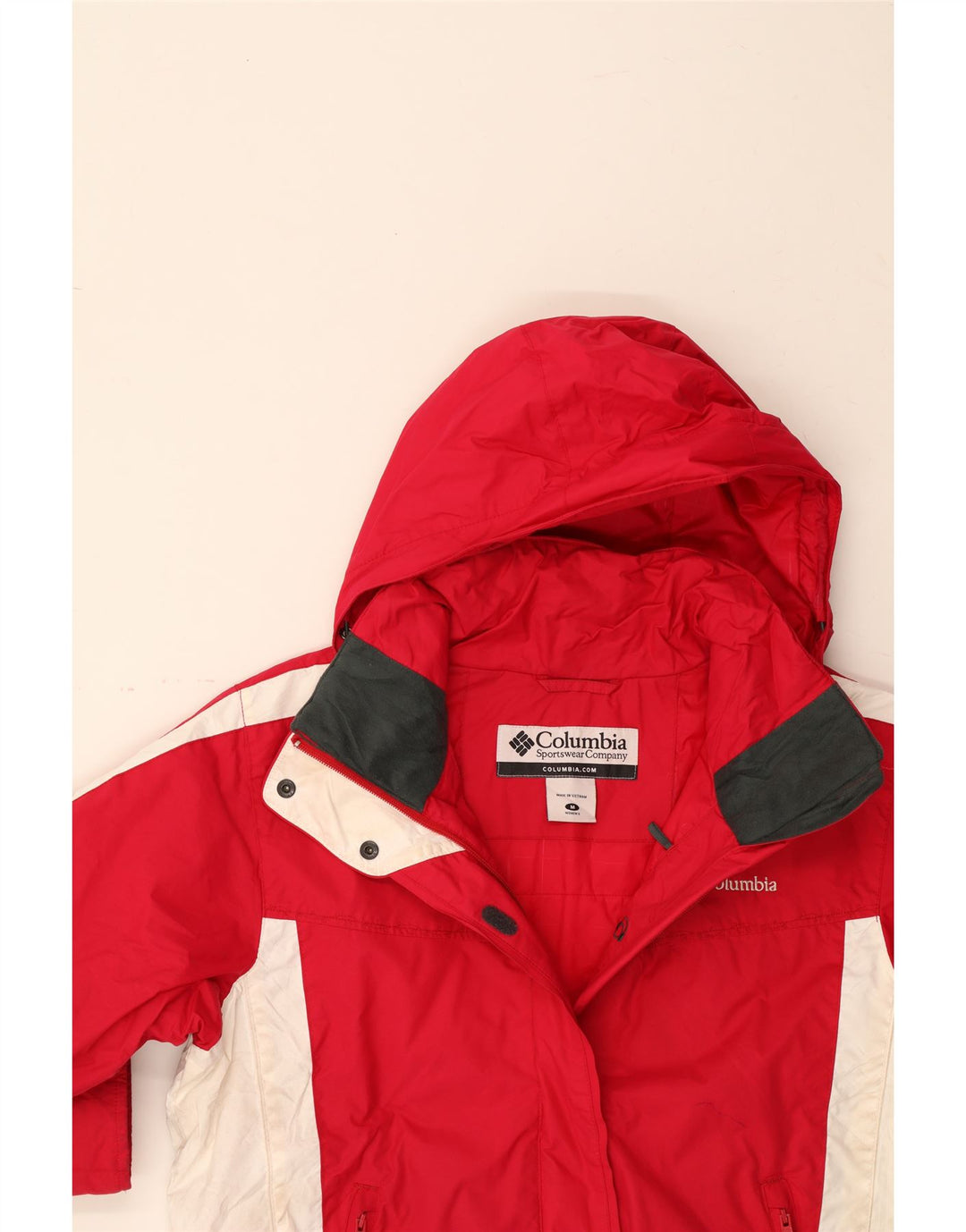 COLUMBIA Womens Hooded Windbreaker Jacket UK 14 Medium Pink Colourblock Vintage Columbia and Second-Hand Columbia from Messina Hembry 
