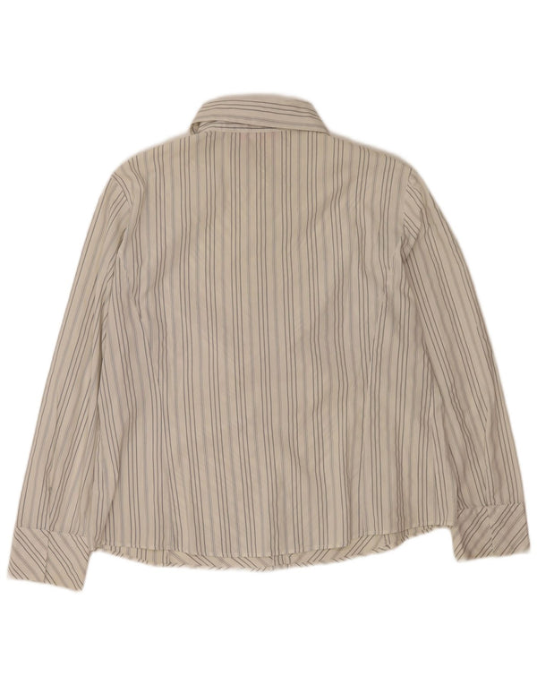 Perte by Krizia Damen Hemdbluse US 23 3XL Weiß gestreifte Baumwolle