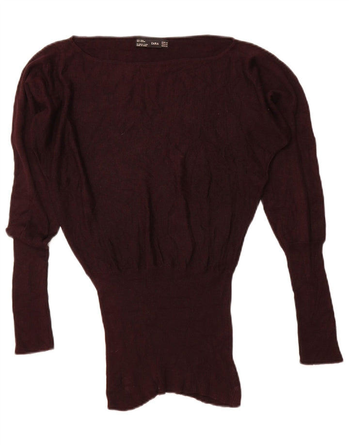 ZARA Damen-Pullover mit U-Boot-Ausschnitt, Gr. 12, mittlere bordeauxrote Viskose