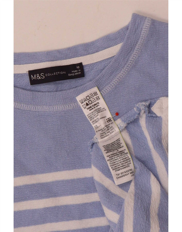 Marks & Spencer Damen Top Langarm UK 10 Small Blau gestreift Baumwolle