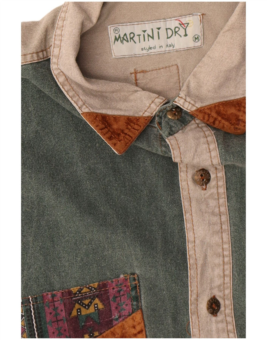 Martini Dry Herren-Kurzarmhemd aus mittelgrüner Colourblock-Baumwolle