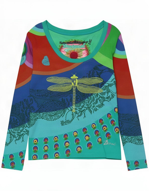 Desigual Womens Graphic Top Langarm UK 14 Großes mehrfarbiges Paisley