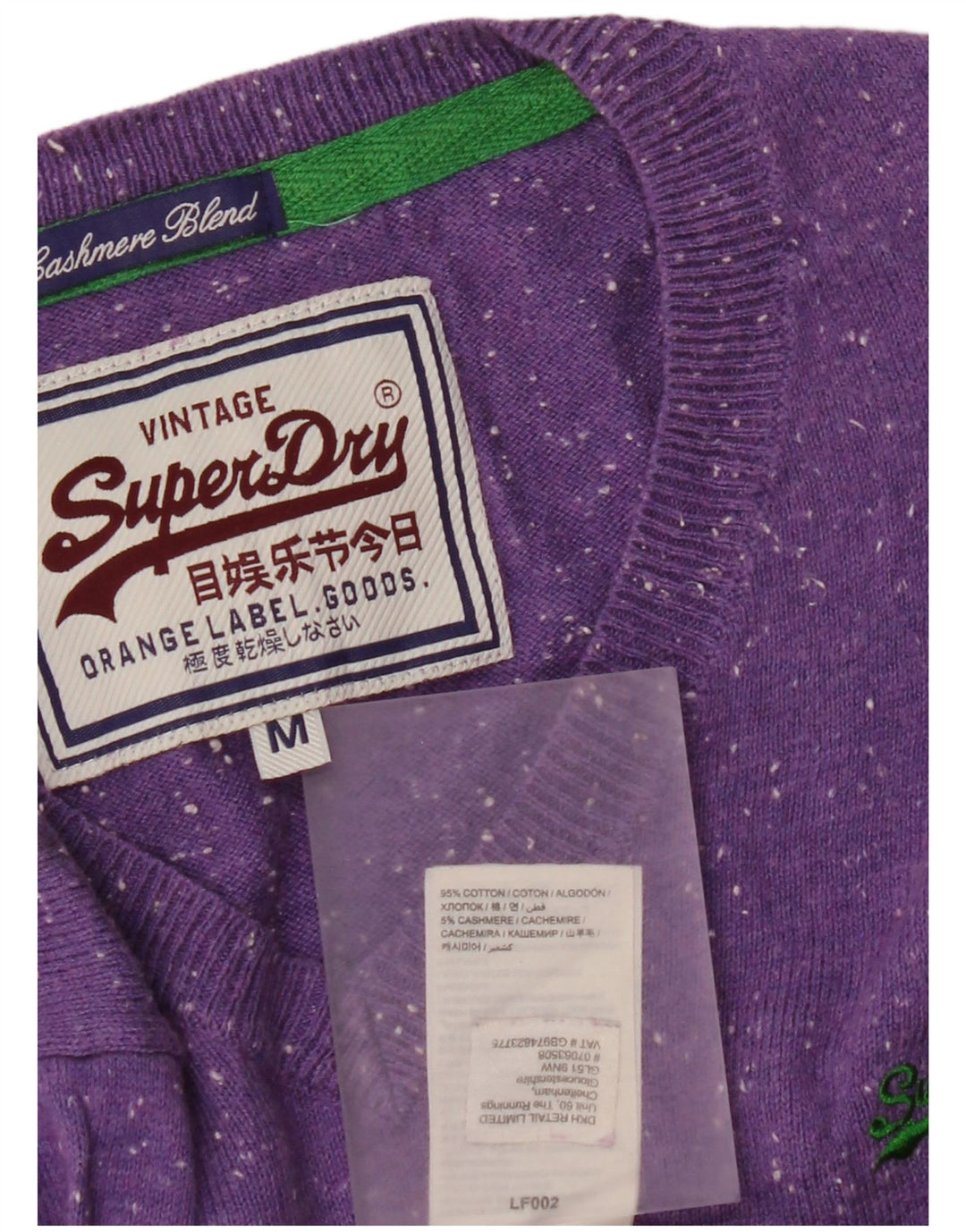 Superdry Herren-Pullover mit V-Ausschnitt aus mittelvioletter gefleckter Baumwolle