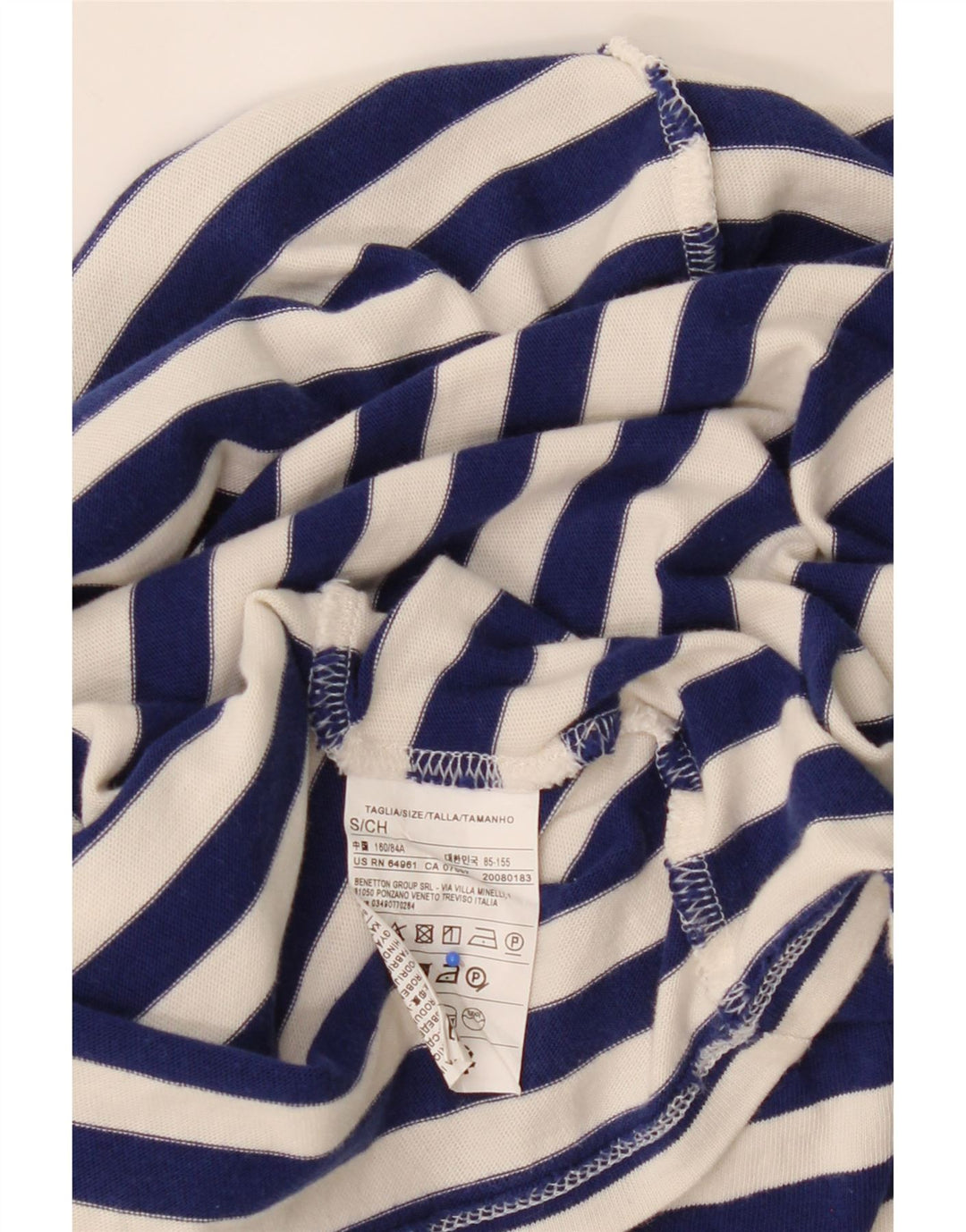 BENETTON Womens Oversized Blouse Top UK 10 Small Navy Blue Striped Cotton Vintage Benetton and Second-Hand Benetton from Messina Hembry 
