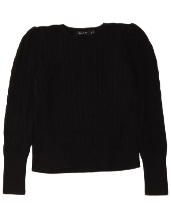Ralph Lauren Damen-Pullover mit Rundhalsausschnitt, Gr. 16, Größe L, Schwarz, Baumwolle