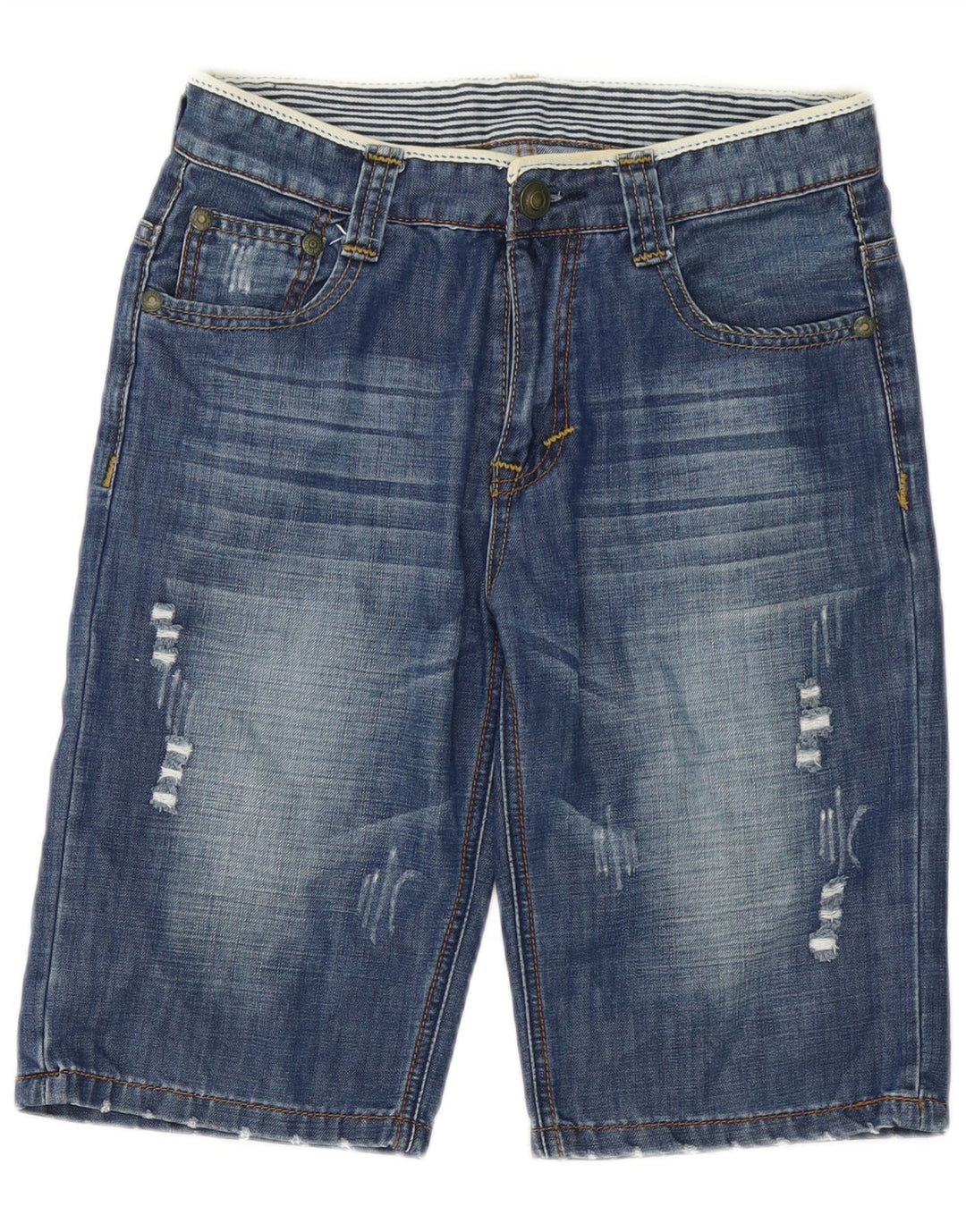 Vintage Herren Distressed Denim Shorts W32 Mittelblaue Baumwolle