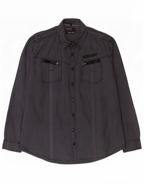 Angelo Litrico Herren-Militärhemd, Größe 45/46, 2XL, grau gestreift, Baumwolle