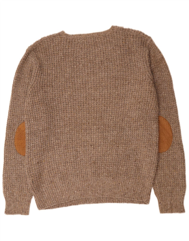 Zara Herren-Pullover mit Rundhalsausschnitt, XL, braune Wolle