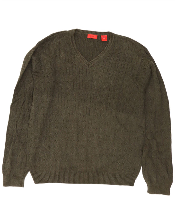 Izod Herren-Pullover mit V-Ausschnitt, groß, Khaki, Baumwolle