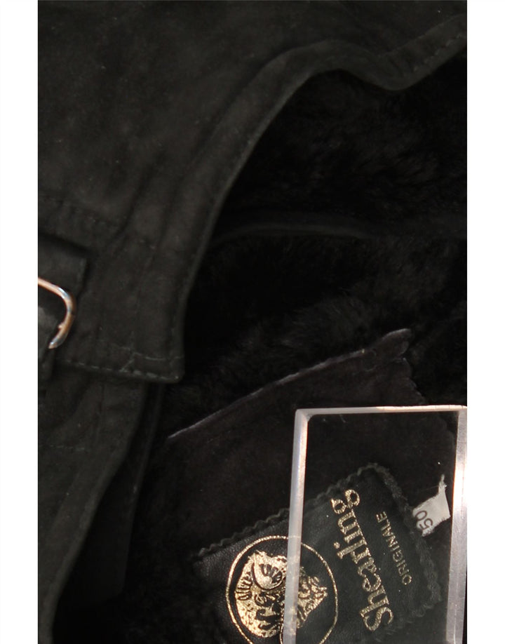 Vintage Herren Shearling Jacke IT 50 Großes schwarzes Shearling
