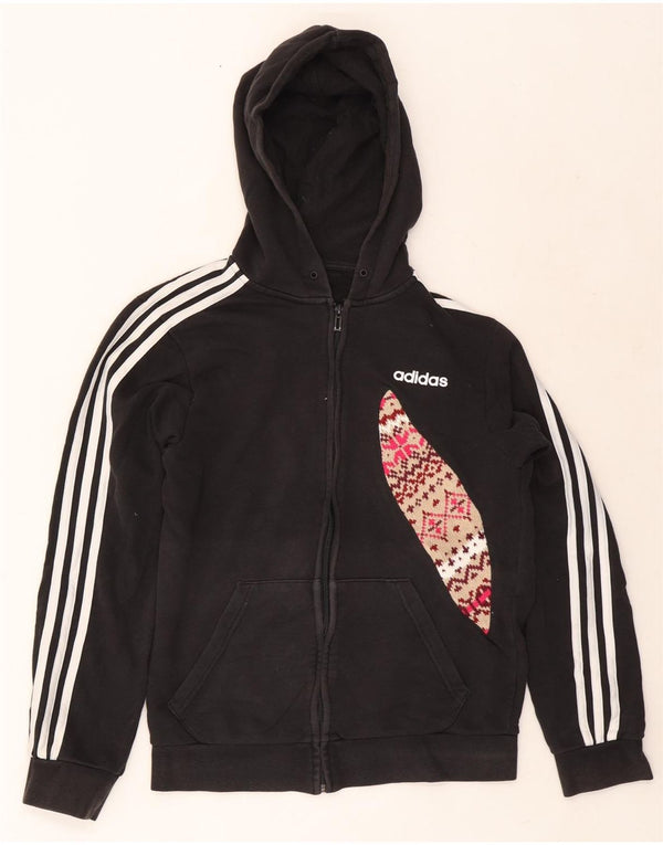 Adidas Damen Zip Hoodie Pullover UK 10 Small Schwarz Fair Isle Baumwolle