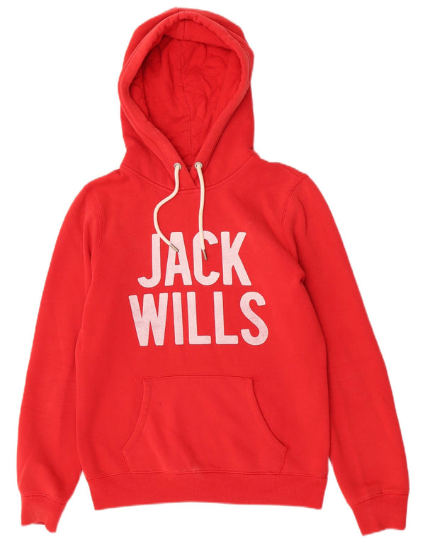 Jack Wills Damen-Kapuzenpullover mit Grafik, lockere Passform, Gr. 10, Größe S, Rot, Baumwolle