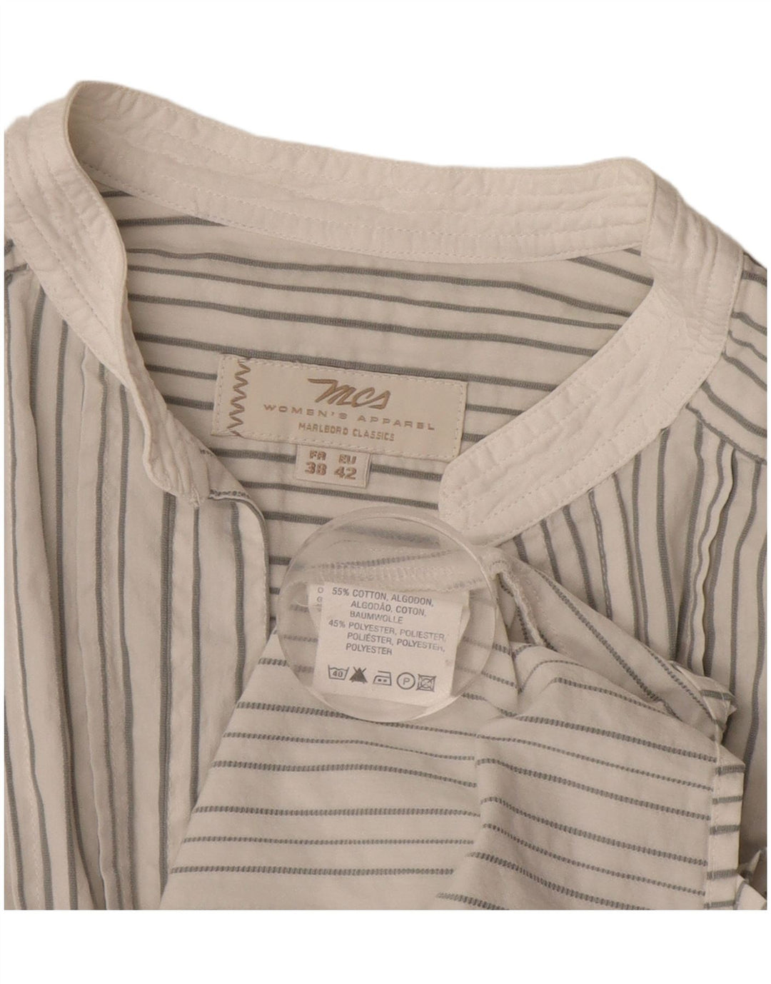 Marlboro Classics Damen-Blusenoberteil mit 3/4-Ärmeln, EU 42, großes graues Nadelstreifenmuster