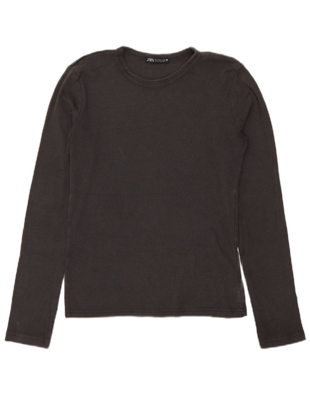 Zara Damen Top Langarm UK 14 Große graue Baumwolle