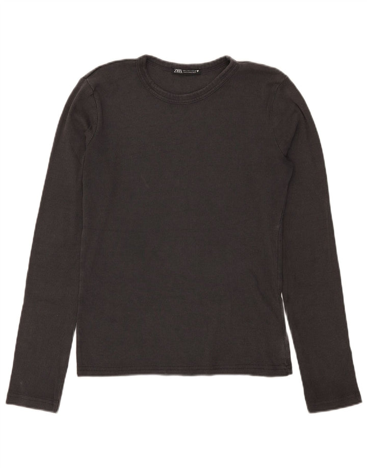 Zara Damen Top Langarm UK 14 Große graue Baumwolle