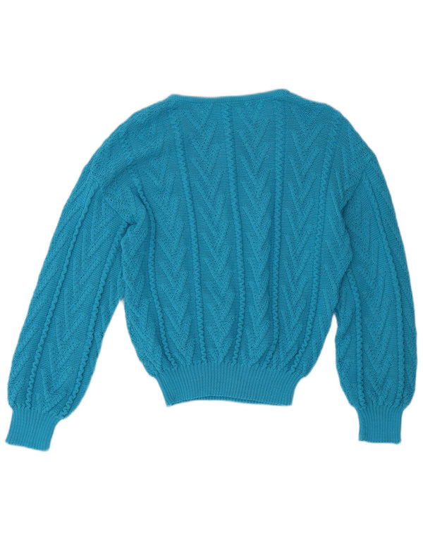Vintage Damen Pullover mit Rundhalsausschnitt UK 12 Mittelblau