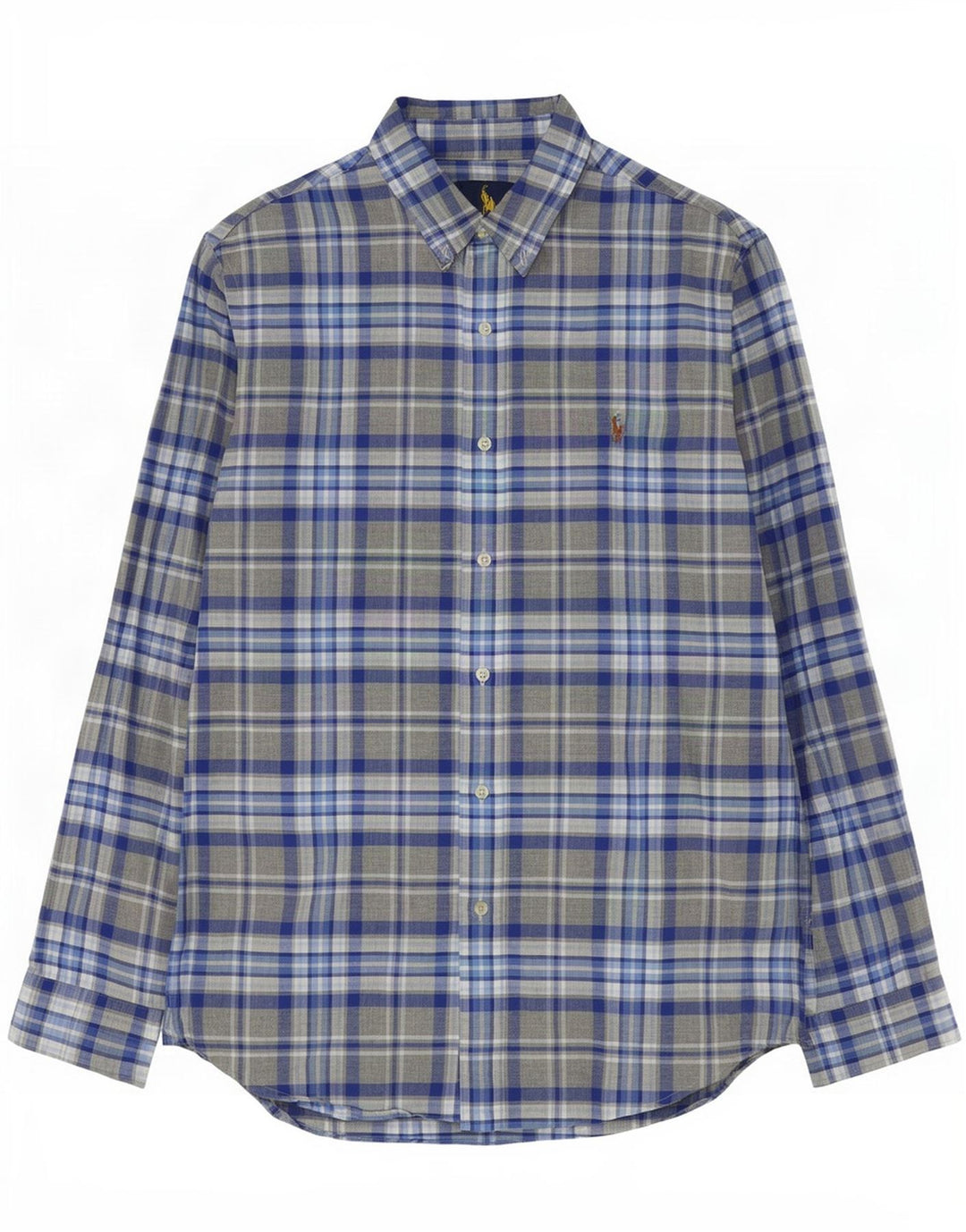 Ralph Lauren Herren-Hemd mit individueller Passform, groß, grau kariert, Baumwolle