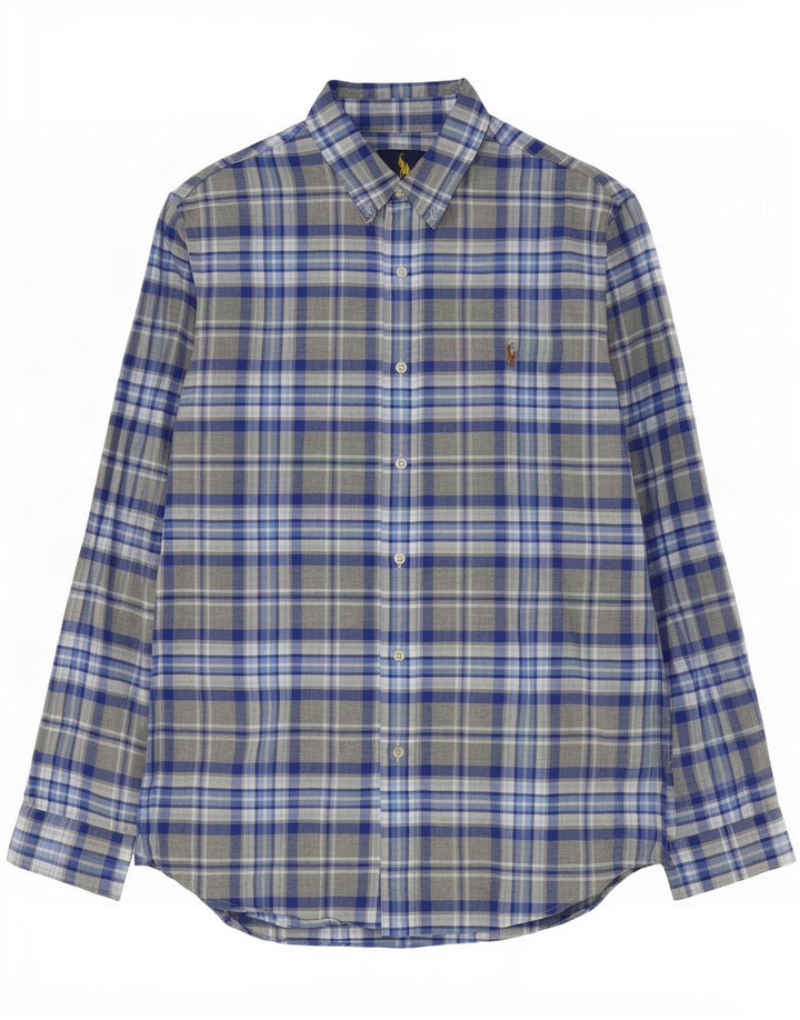 Ralph Lauren Herren-Hemd mit individueller Passform, groß, grau kariert, Baumwolle
