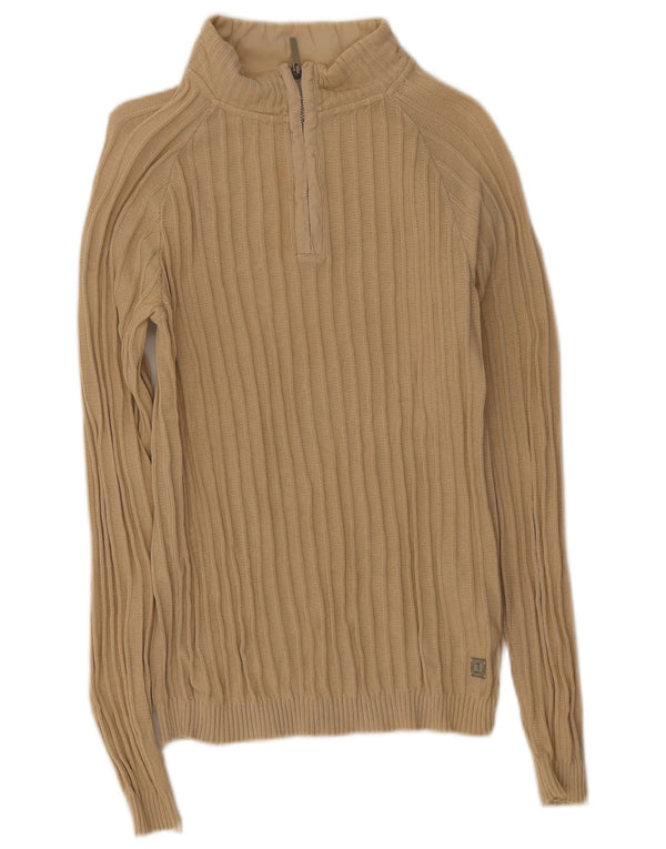 Trussardi Jeans Damen-Pullover mit Reißverschluss am Hals, Gr. 40, Größe L, Beige, Baumwolle