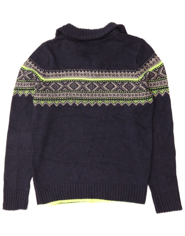 Superdry Herren-Pullover mit Reißverschluss am Hals, XL, Marineblau, Fair-Isle-Wolle