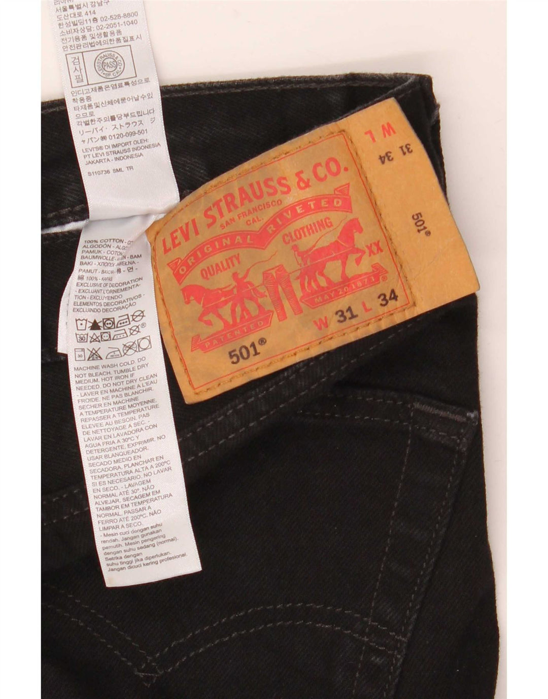 Levi's Herren 501 Straight Jeans W31 L34 Schwarze Baumwolle