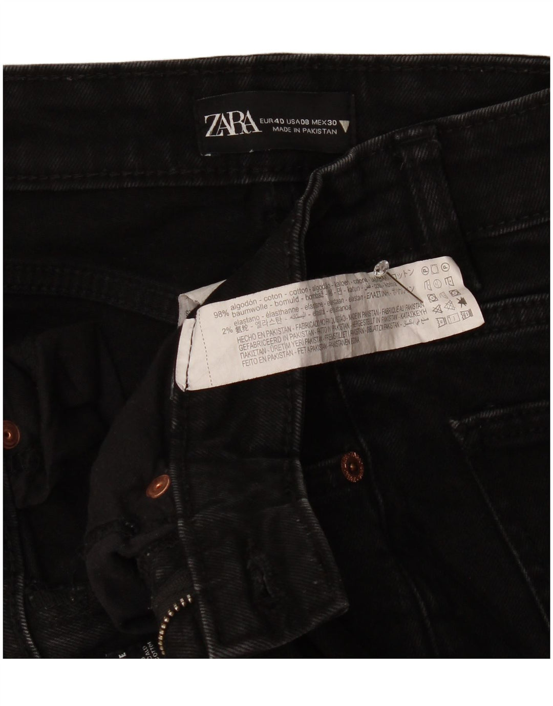 Zara Damen-Cropped-Jeans, EU 40, mittelgroß, W30, L25, schwarze Baumwolle