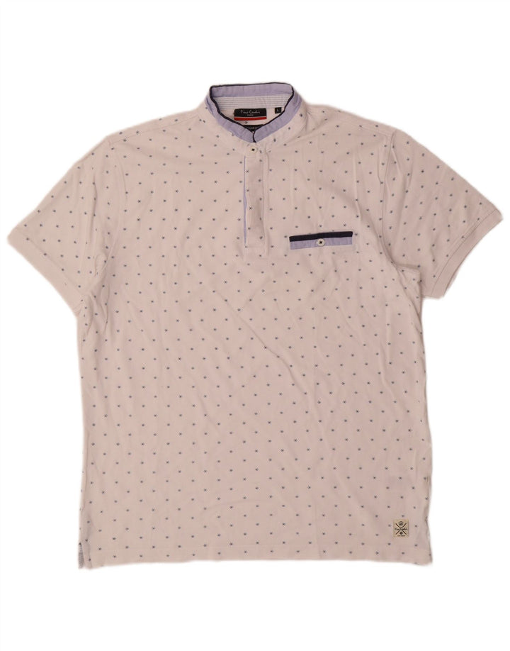 Pierre Cardin Herren-Poloshirt mit abstraktem Muster, groß, aus weißer Baumwolle