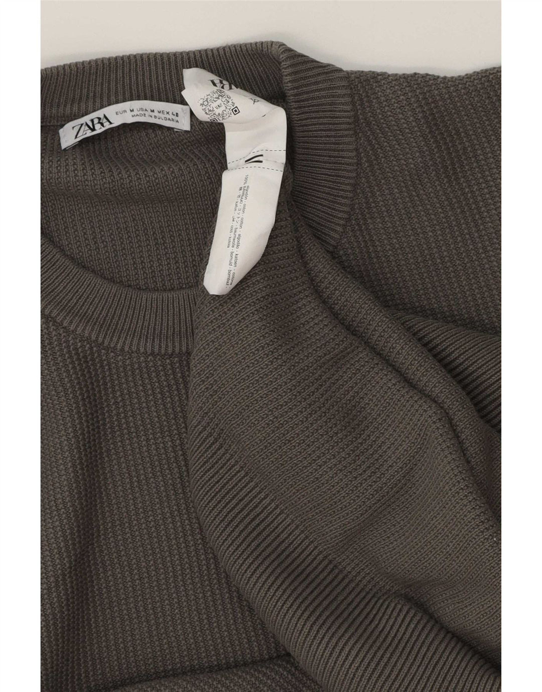 Zara Herren-Pullover mit Rundhalsausschnitt, mittelgraue Baumwolle