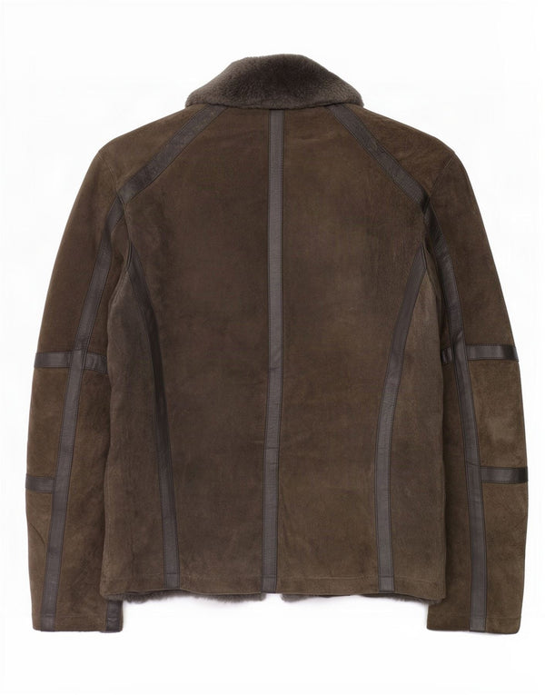 Zara Mens Suede Biker Jacket UK 40 Large Khaki