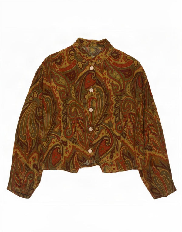 Vintage Damen Crop Shirt Bluse UK 10 Kleine mehrfarbige Paisley-Viskose
