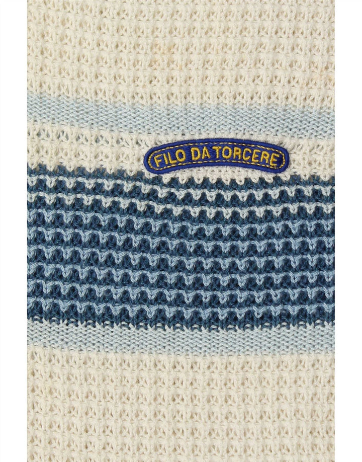 Vintage Herren-Pullover mit V-Ausschnitt, groß, weiß, Farbblock