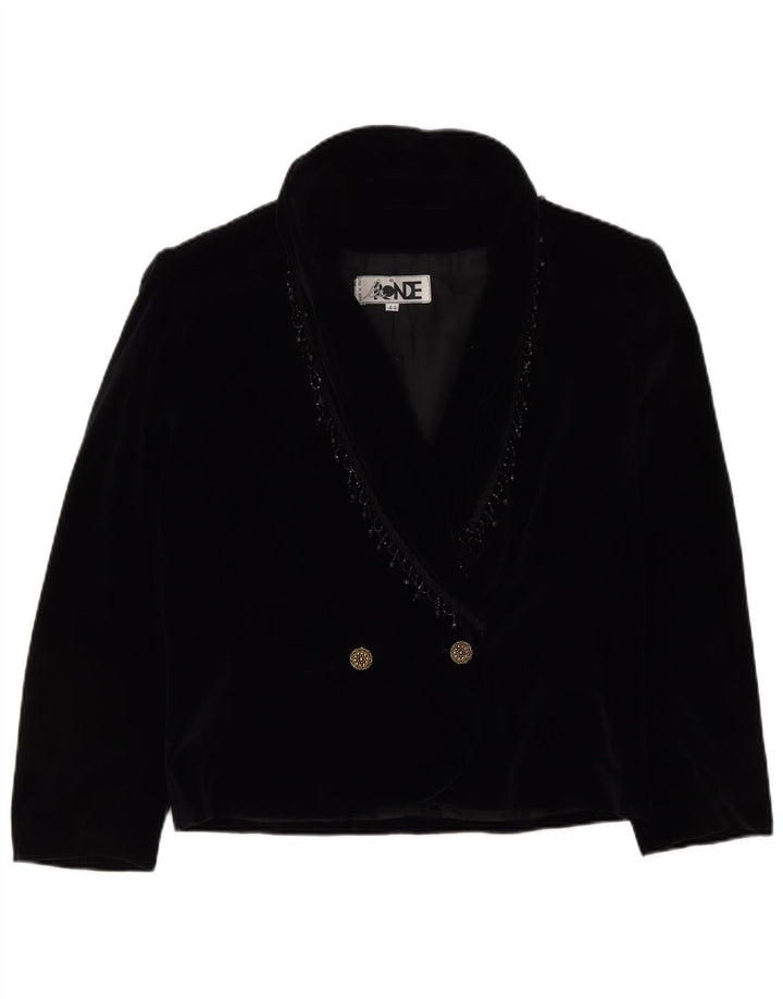 VINTAGE Zweireihiger Blazer aus Samt für Damen IT 44 Mittelschwarz